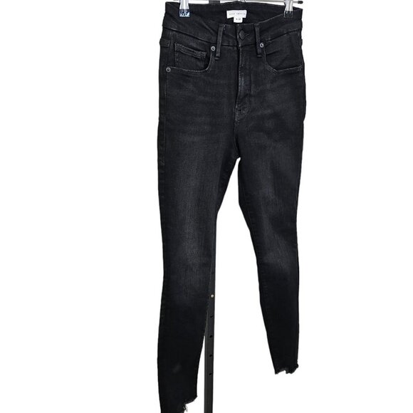 Good American Womens Good Legs Stiletto Black Skinny  Jeans Raw Edge Hem Size 4 - Picture 2 of 9
